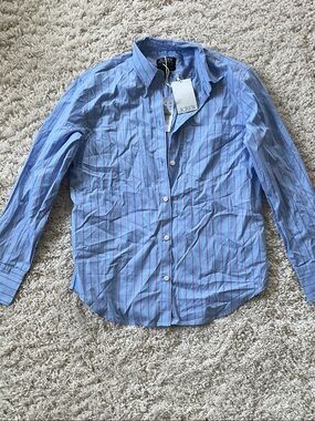 J. Crew Light Blue Button-Up Shirt with Red Pinstripes
